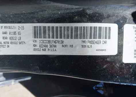 2015 Chrysler 200 S z USA, uszkodzony, nr VIN 1C3CCCBB1FN670130